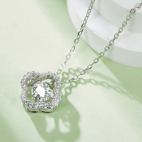 Moissanite Four Leaf Clover Pendant Necklace - Picture 3 of 4